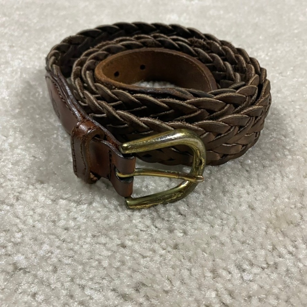 VTG Christian Dior Belt Mens Braided Leather Brown Gold Buckle Made Spain Preppy